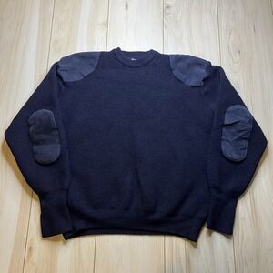 Barbour Thick Wool Sporting Sweater Mens Size Small Blue Elbow Patches Cammando